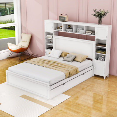 Lit plateforme en bois avec 2 tiroirs, lit gigogne et armoire