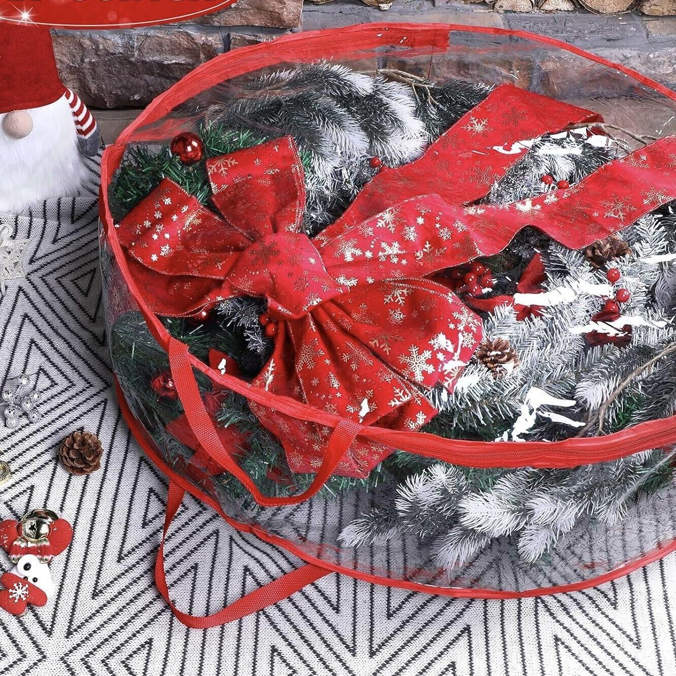 Clear Everyday Bag, Christmas Wreath Storage Container With Zippered And Reinforced Handle For Holiday Seasonal Wreath Garland