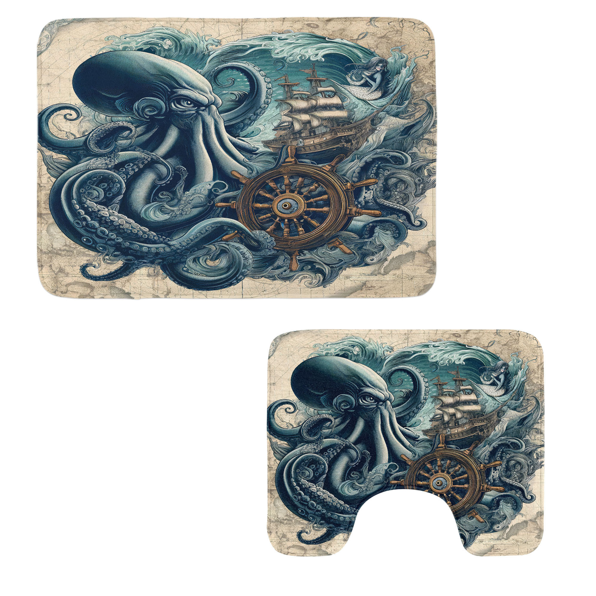 East Urban Home Kraken Bathroom Rug Set 2 Pieces Rectangle & Contour ...