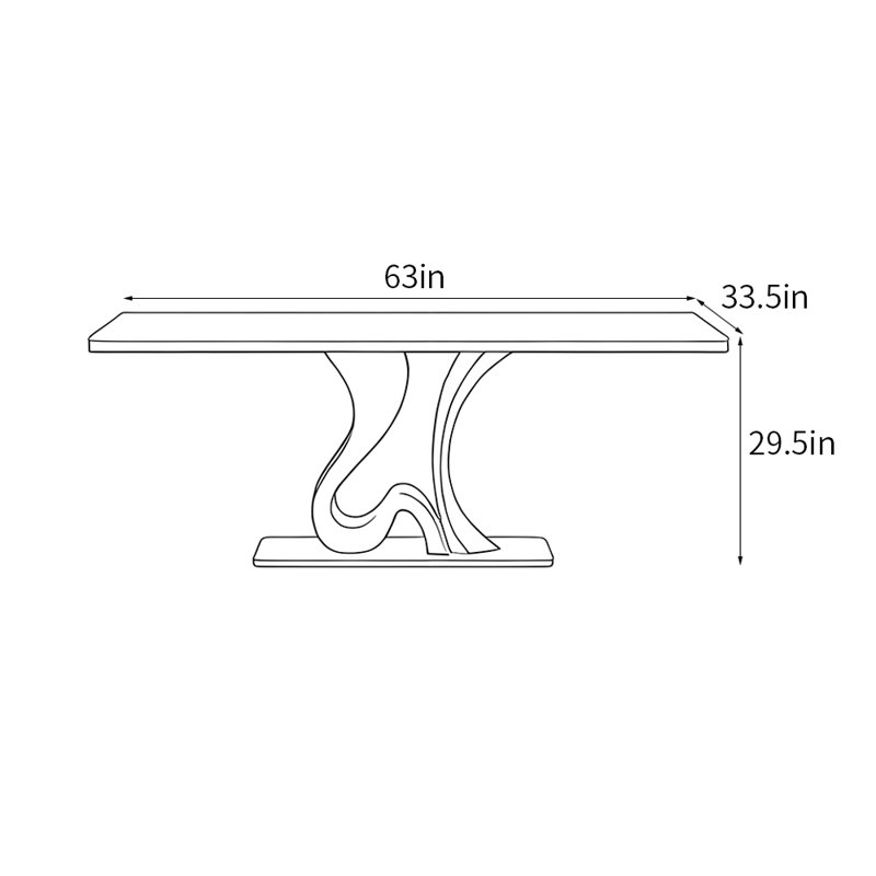 Simple light luxury rectangular dining table, 29.5'H x 63"L x 33.5"W