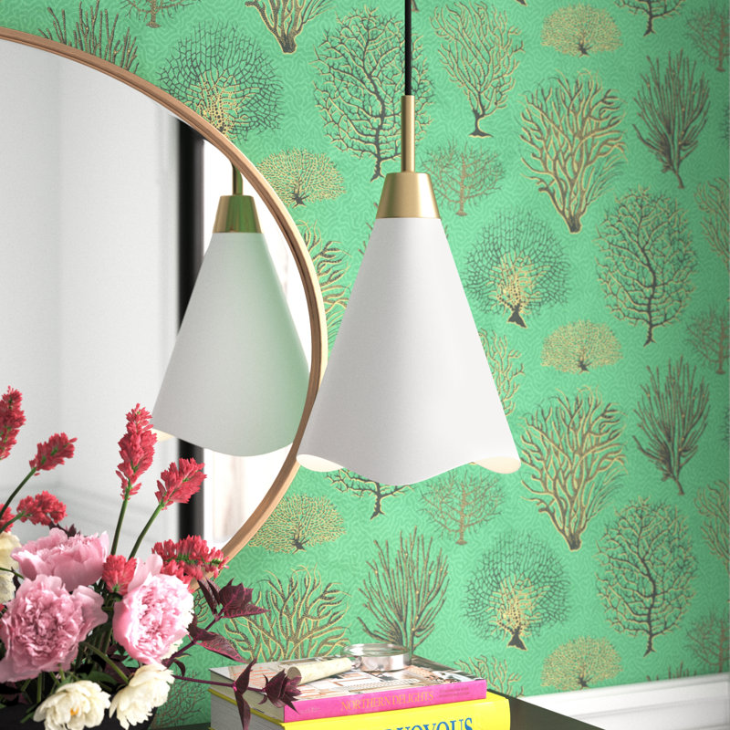 Gertrude 1 - Light Unique/Statement Pendant, 18" H x 12" W x 12" D, Matte White/Burnished Brass