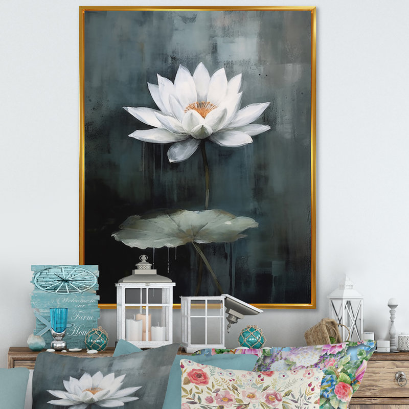 Symphonie de lotus gris gris sur toile, H 32 po x l 16 po x P 1 po, Toile dorée