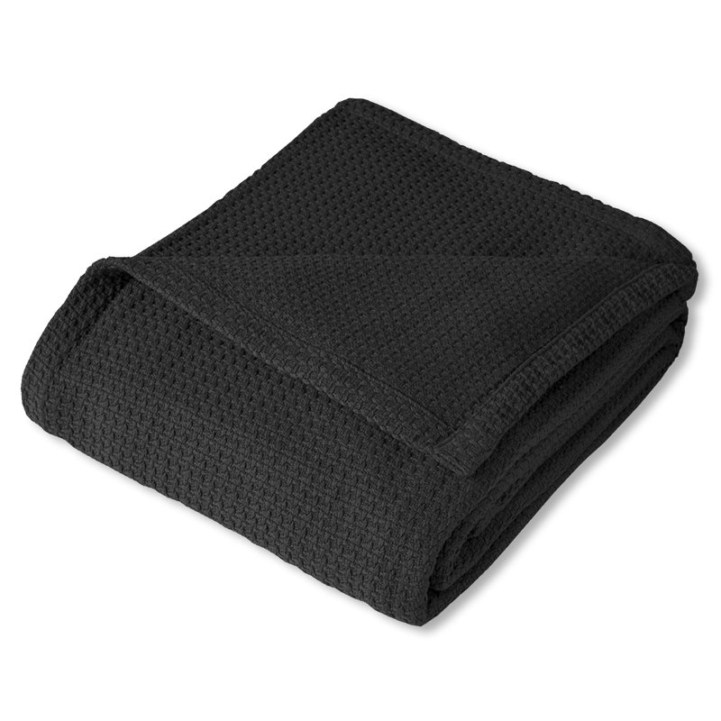 Couverture 100% coton, conception tissée pied-de-poule grand luxe, Grand, Noir