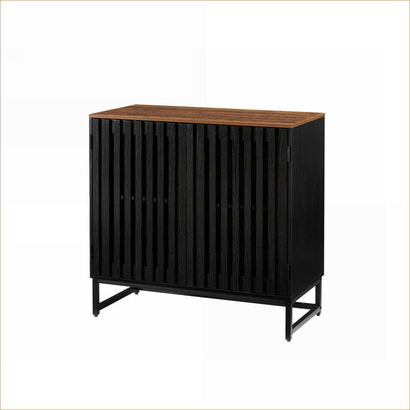 Cabinets | Modern Black Slatted Grille Striped Door Storage Dresser, Adjustable Storage Shelves | Bedroom | Modern