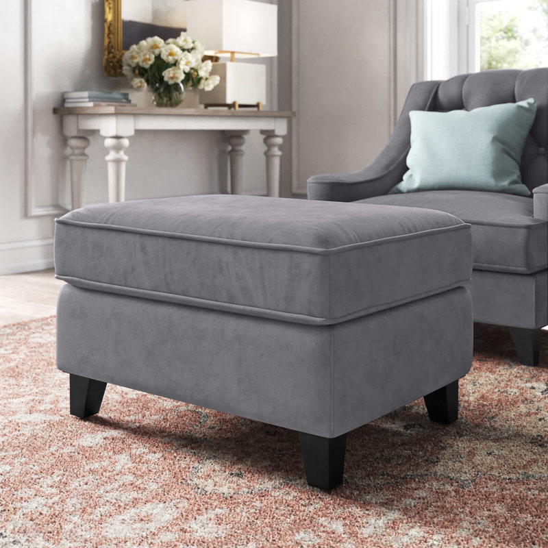 Asriel Upholstered Ottoman, Grey Polyester