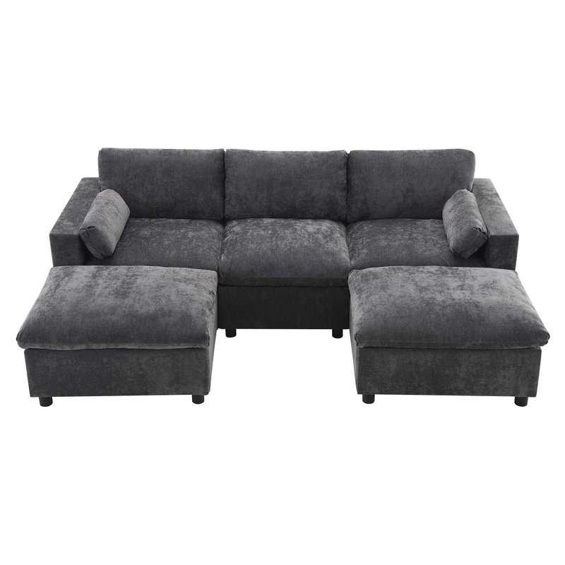 Canapé modulaire 86,5 po Chenille, Chenille grise foncée