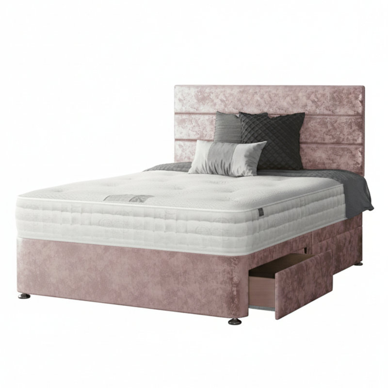 Notus Divan Bed Base, Single (3'), Pink, 2 Right Drawers