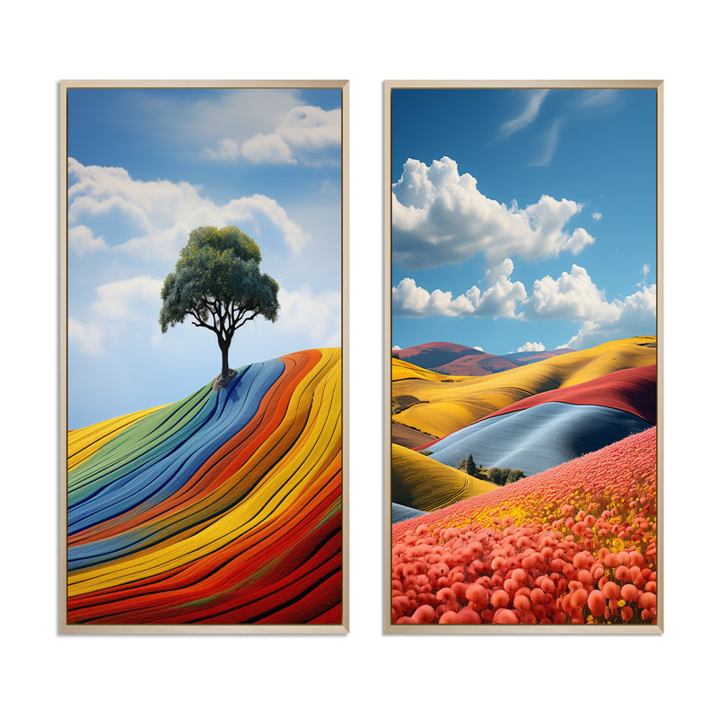 «Landscape Chromatique Symphony», 2 pièces, Encadrement brun, H 40 po x l 40 po