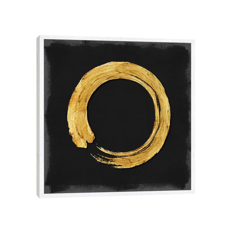 Gold Zen Circle On Black I by Ellie Roberts - Painting on Canvas, White Framed, 66.04 cm H x 66.04 cm W