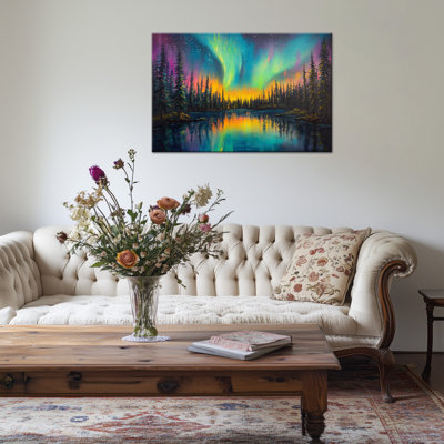 Aurora Borealis Landscape Canvas Wall Art Northern Lights Nature Scenery Canvas Prints Poster for Living Room Bedroom Ready to Hang Canvas Wrapped Framed Wall Artwork Painting, 24×32 Inches
