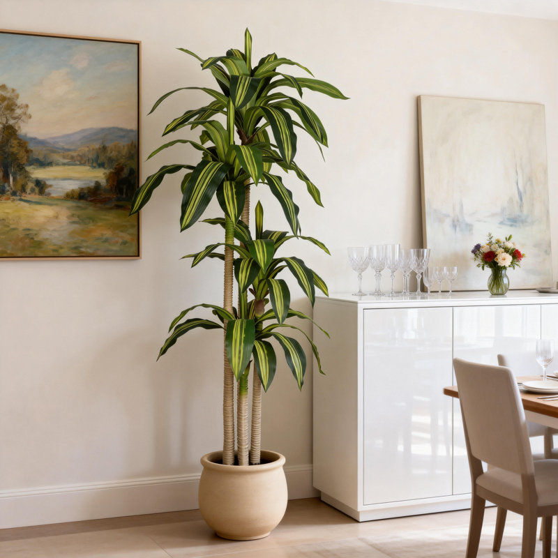 Arbre Dracaena artificiel 6 pi en pot pour décoration intérieure et extérieure, H 72 po x l 33 po