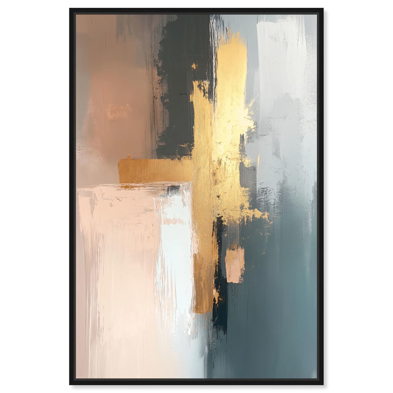 «Serene Palette Canvas Gold Leaf Wall Art» par Art Remedy, Cadre noir, H 37 po x l 25 po