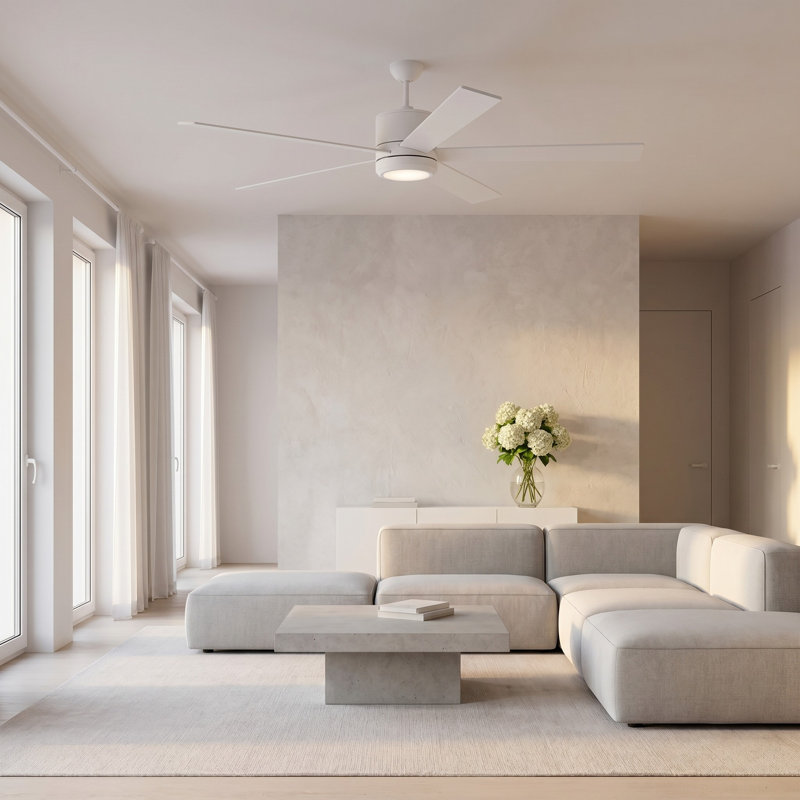 72'' Ceiling Fan with LED Lights, Matte White with White Blades