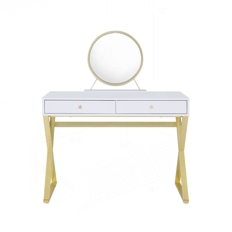 Bureau de meuble-lavabo blanc et doré