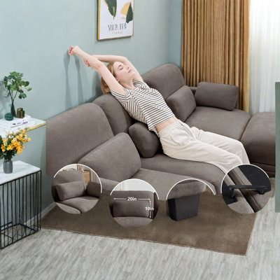 Canapés d'angle modulaires à compression, causeuse moderne en chenille marron pour la maison