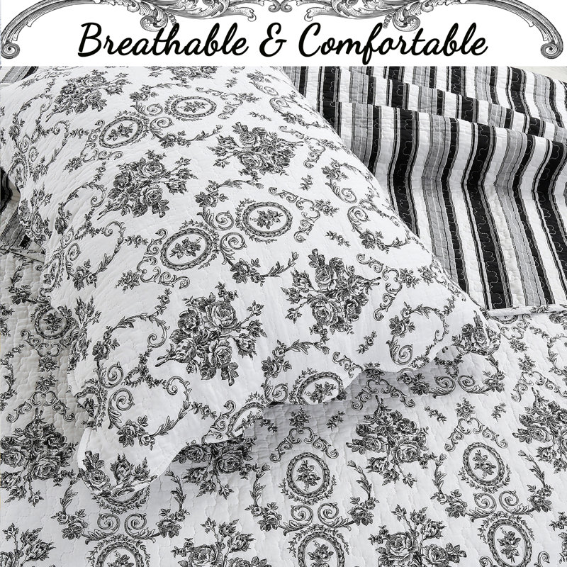 Black and White Cotton Full Quilt Set