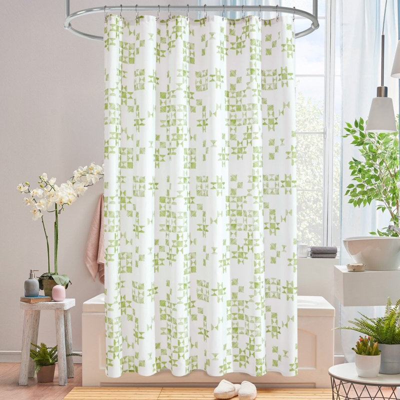 Graffiti Pattern Single Shower Curtain with 12 Hooks, 78"H x 72"W, Green