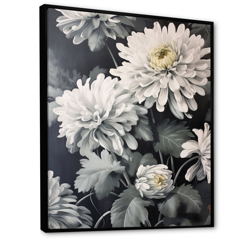 Natures Chrysanthemums Melody sur toile, H 44 po x l 34 po x P 1,5 po, Cadre flottant noir