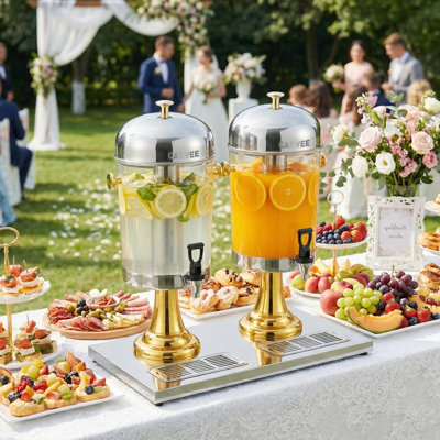 Commercial Stainless Steel Beverage Dispenser, with Stand & Spigot - Removable Ice Core Insert - Cold Drink Server with Drip Tray for Iced Tea, Lemonade & Juice - 4.4 Gallon
