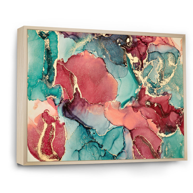 Bleu et mauve luxueux abstrait fluide X - peinture sur toile, H 34 po x l 44 po, Cadre flottant en érable