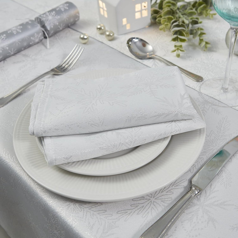Yvaine Polyester Snowflake Square Napkin, White