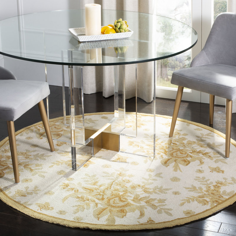 Hollander Hand-Hooked Wool Gold Area Rug, Round 4'