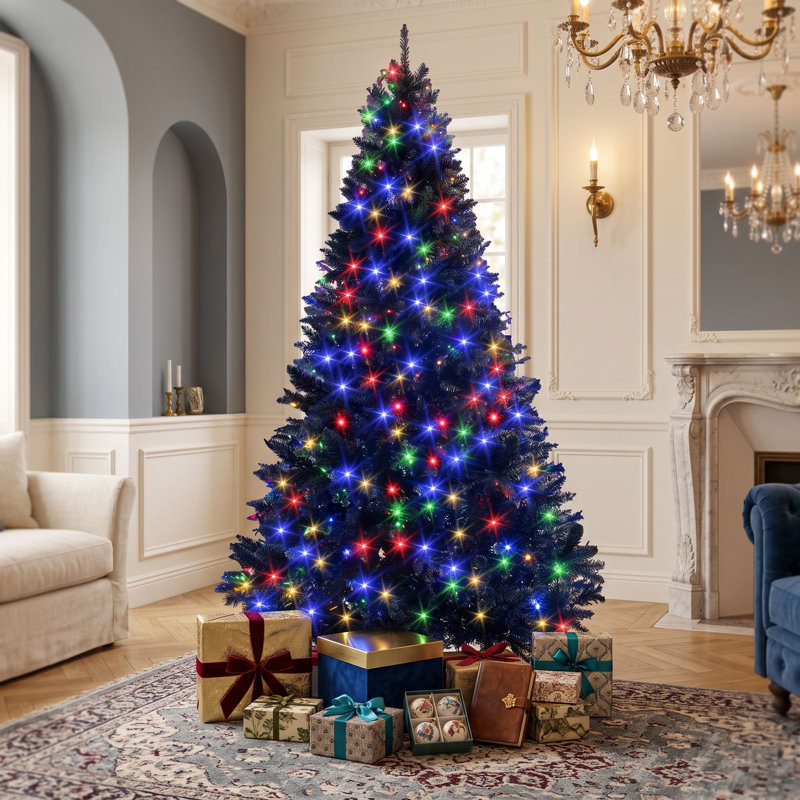 Arbre de Noël articulé artificiel 6 pi avec 920 branches en PVC, 280 lumières DEL changeantes et un pied en métal