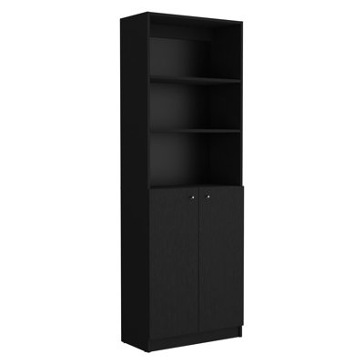 2 Piece Bookcase Living Room In Black - Spacious Storage Solutions Double-Door For Concealed Elegant Look Black, Adds A Touch Of Sophistication To Your Home
