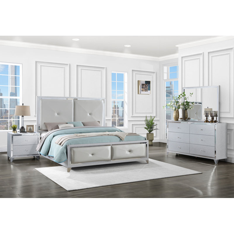 Ensemble de chambre à coucher de style oriental 4 pièces Kristiona, Grand lit