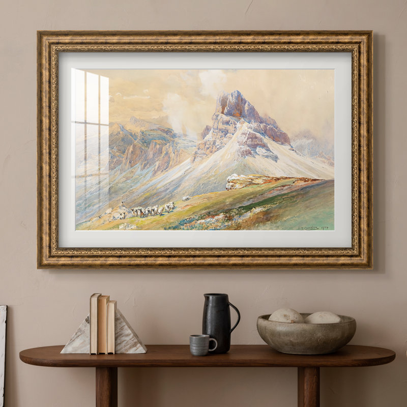 Des Dolomites (Aus den Dolomiten), 1904 - Edward Theodore Compton - Estampe encadrée sur mesure, Bronze vénitien en relief