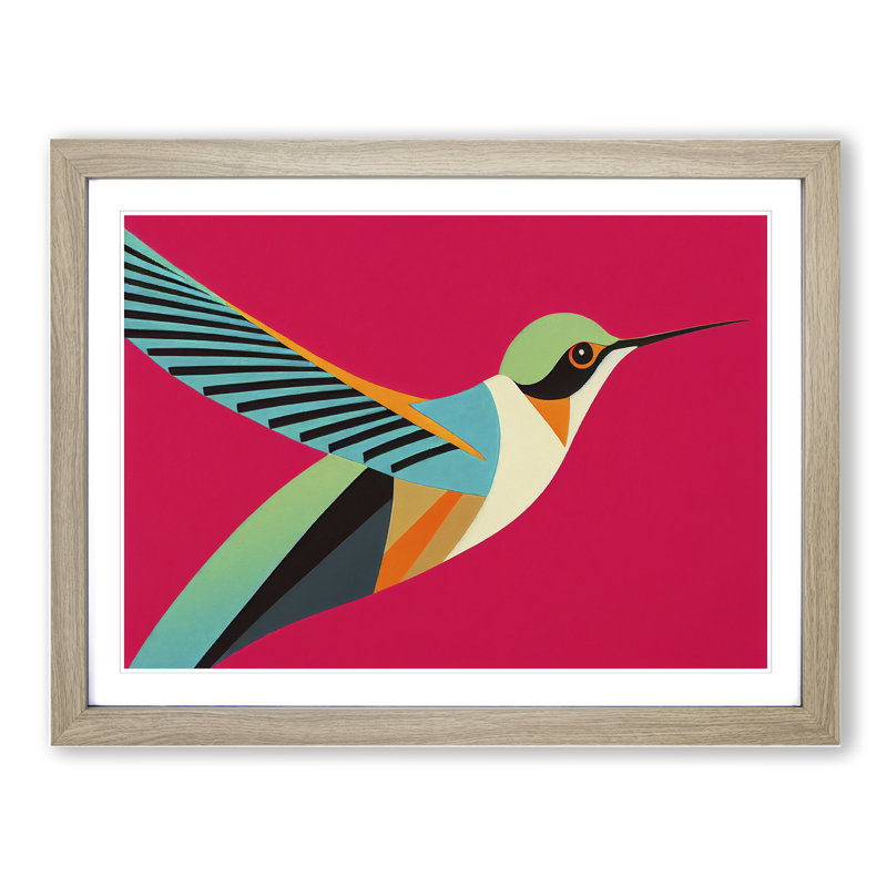 XH1022-6106X Modern Hummingbird Abstract - Single Picture Frame Print, 34cm H x 46cm W x 2cm D, Oak