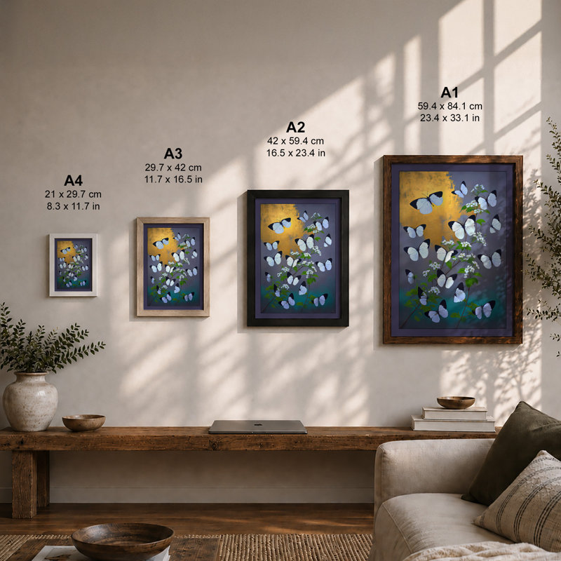Butterflies And Spectacles Surrealism - Print, A2 - 59.4 x 42.0 cm, Oak