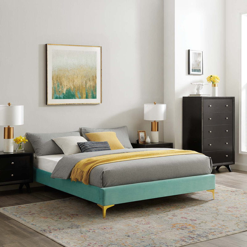 Sutton Performance Velvet Bed Frame, Mint, Queen