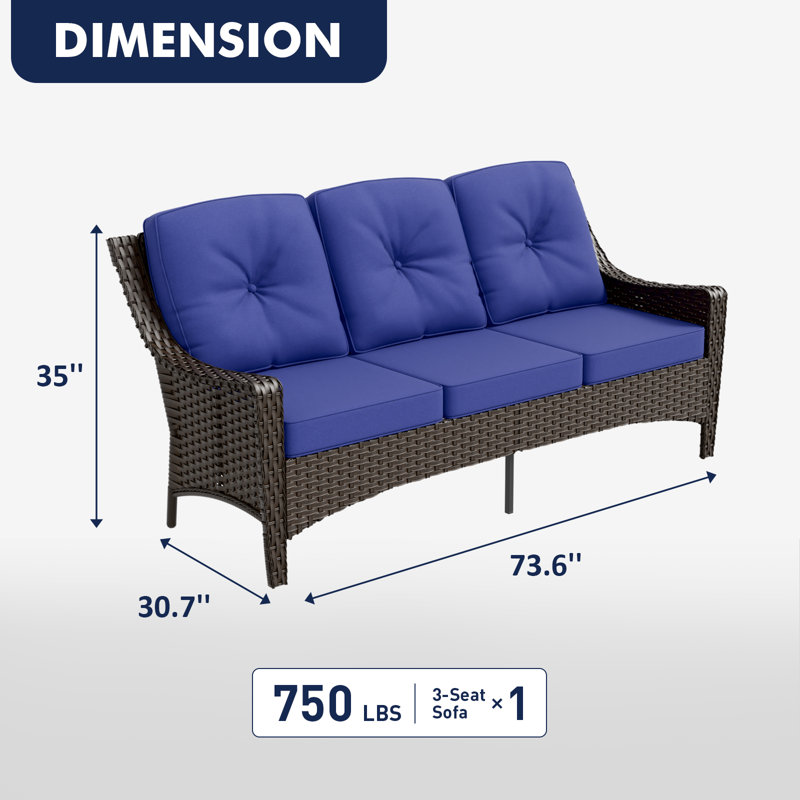 Wicker Outdoor Patio Sofa with Cushion, Blue