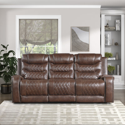 Canapé inclinable électrique double en similicuir de 86,5 po avec console rabattable intégrée Denby