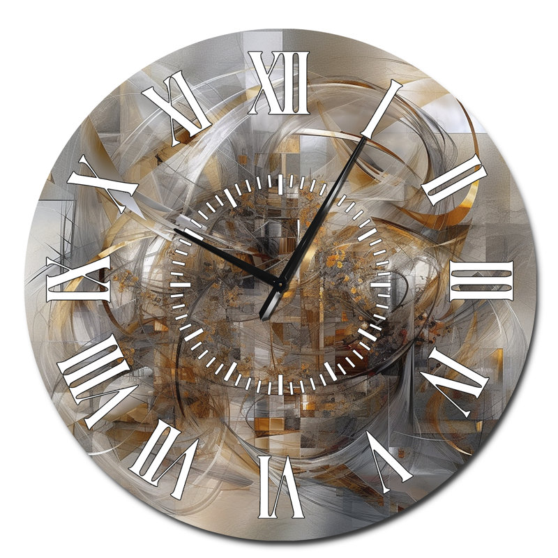 Grey Gold Captivating Liquid Ink - Abstract Marble White Face Wall Clock, Oversized