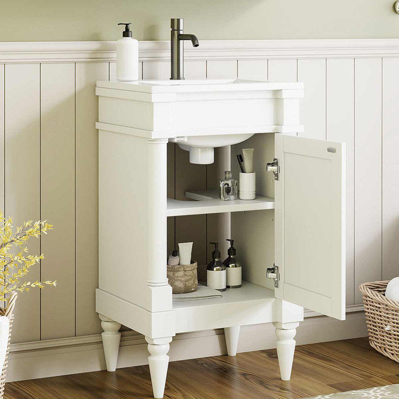 Meuble-lavabo moderne autoportant moderne de 18 pouces avec lavabo en céramique, armoire de rangement avec porte et tablette réglable