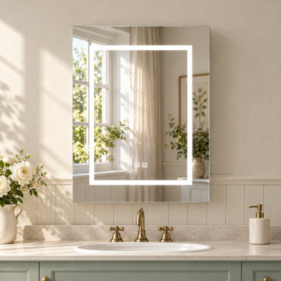 Ayushma Bathroom Mirror Cabinet with LED Lights, 3-Tier Storage Shelves
