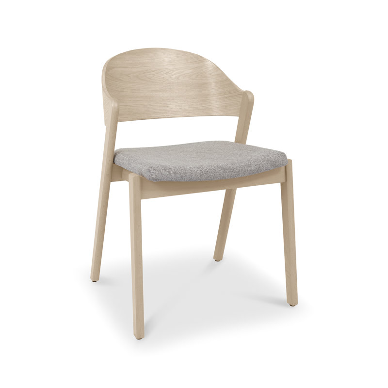 19cm H Fabric Upholstered Side Chair in Grey, Beige Wood