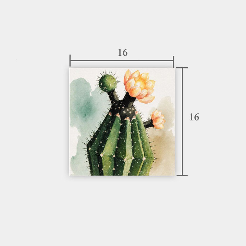 Cactus en fleurs, sans cadre, murale, 16 x 16