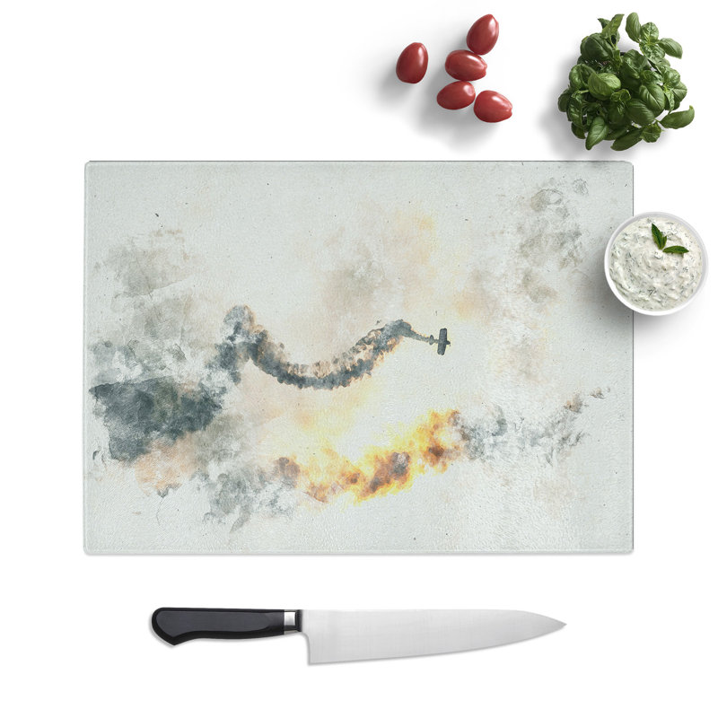 Tempered Glass Aerobatics in the Clouds Watercolour Chopping Board, 28.5 cm x 39 cm