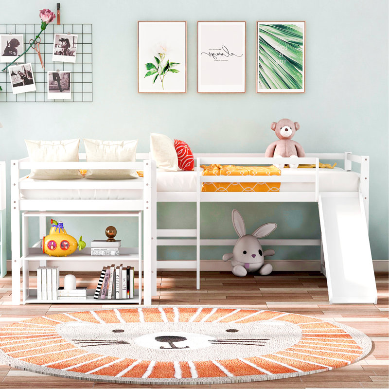 Lit mezzanine simple en L en bois massif, Blanc