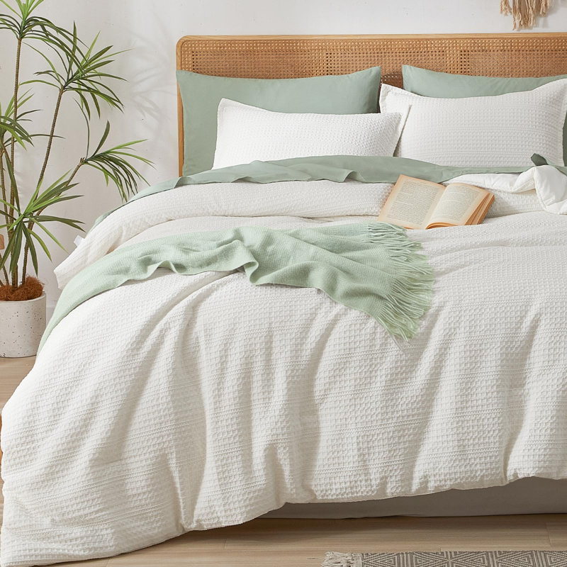 PHF Soft Waffle Comforter Set, Comfy Breathable Lightweight Textured Waffle Weave Comforter Bedding Set, Cream