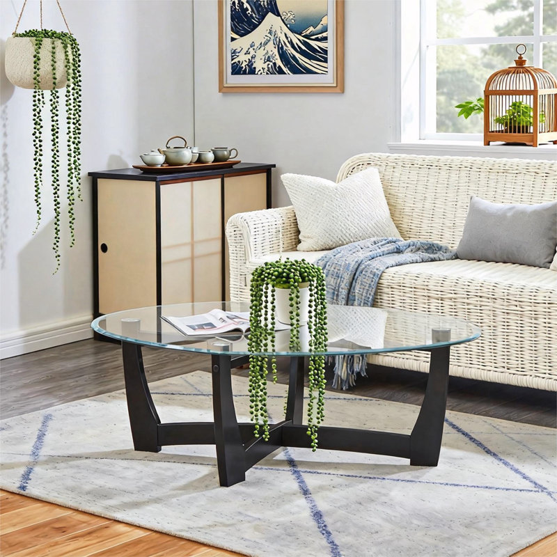 Table basse ovale en verre, Noir