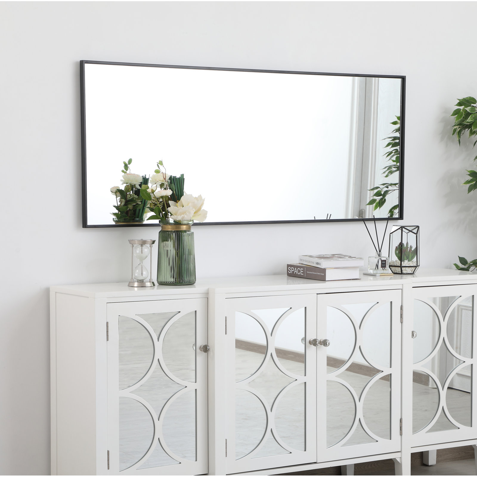 Sabine Metal Rectangle Wall Mirror, 60" x 24", Black