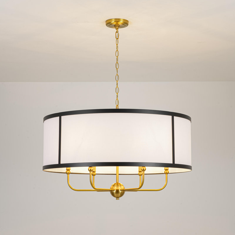 Lustre tambour à 6 lumières avec abat-jour en tissu blanc