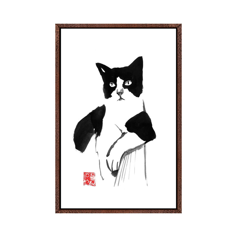 Cool Cat 1 Piece Painting on Canvas, 66.04 cm H x 45.72 cm W, Classic Brown Wood Framed