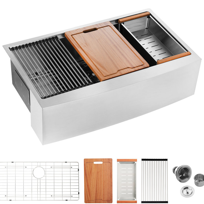 33 po x 22 po x 10 po en acier inoxydable avec tablier d'évier de cuisine - T304 Robustesse 3 m