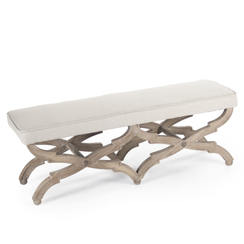 Elof Upholstered Bench, 16" H x 51" W x 18" D, Limed Gray/Brown