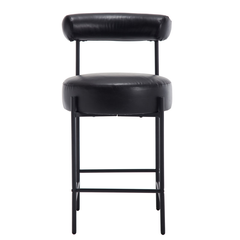 Jermeria Modern Upholstered 26.25'' Hollow Bar Stools With Armrests And Footrests, Curved Backrest High Counter Stools, Black